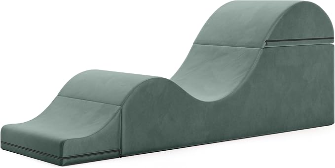 Avana Kami Convertible Chaise/Bed Bench for Yoga & Massage - 2-in-1 End of Bed Ottoman with Concealed Fold Out Yoga Lounge Chair, 22" Wide, Microvelvet Deep Teal