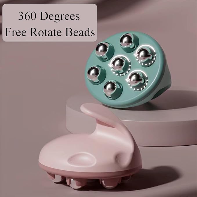 WMM 2 Pcs Hand Held Massager, Full Body Massage Tool with Roller Ball Massager Manual 360-degree-roller for Muscle Back Neck Joint Foot Shoulder Leg Pain Relief with Portable Design (Green&Pink)