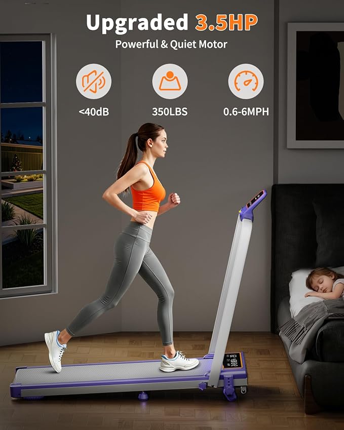 Folding Walking Pad with 15% Incline/RGB Light/Dual Screen Display, 3.5HP Treadmills for Home, Portable Walking Pad Treadmill with Handle Bar and 4 Adjustable Incline, 350lbs Capacity, Smart App