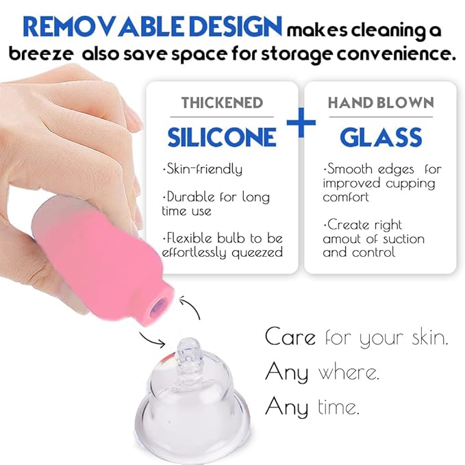 4 PCS Glass Facial Cupping Set | Silicone Vacuum Suction | Cupping Massage Therapy | A Kit For Anti Cellulite, Anti Wrinkle and Instantly Ageless Skin | For Eyes, Face and Body(Pink)