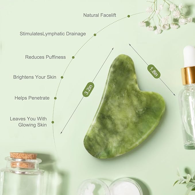 2 PCS Jade Stone Gua Sha Massage Tool Set Body GuaSha Tool with Handle Muscle Scraping Massage Tools Facial Anti Cellulite Spa Acupuncture Tools for Massage, Lymphatic Drainage Valentine's Day Gifts