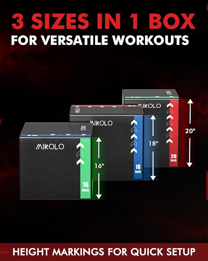Mikolo 3-in-1 Foam Plyometric Box – Soft Jump Box with Solid Wood Core, High-Density Foam and Non-Slip Cover – No Assembly Required for Home Gym Workout