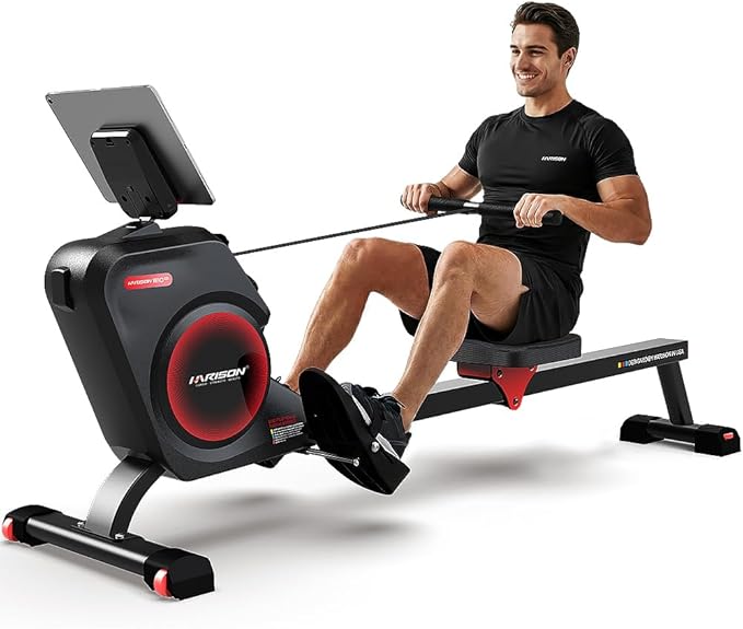 HARISON Magnetic Rowing Machine for Home Use, Quiet Indoor Rower & Home Fitness Exercise Equipment with Adjustable Resistance, App Compatible LCD Monitor