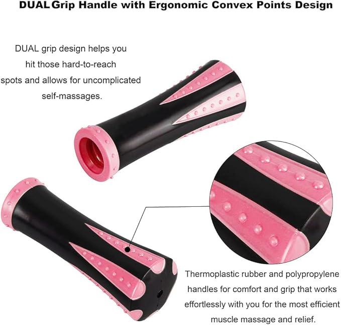 YANSYI Muscle Roller - Professional Deep Tissue Massage Stick with 9 Rollers for Athletes, Portable Soreness Relief for Back & Leg Pain, Post-Workout Recovery Tool (Pink)