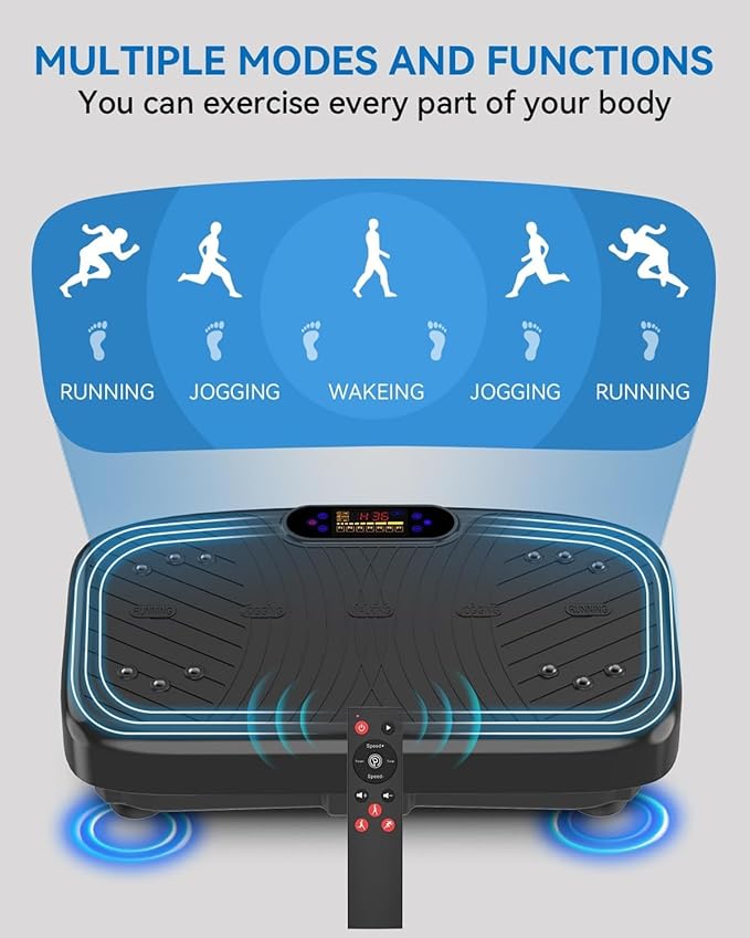 Vibration Plate Exercise Machine, Vibrating Plate Platform for Lymphatic Drainage with 200 Adjustable Speeds, Power Vibration Plate for Weight Loss & Fitness, Supports Weight 450 Lbs