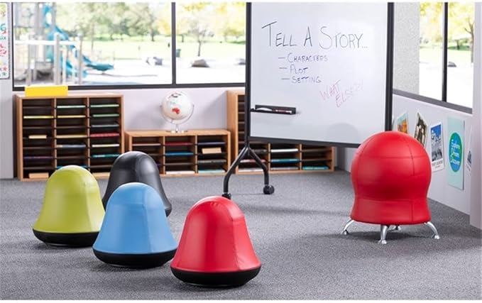 Pemberly Row Vinyl Upholstered Swivel Ball Chair, Black Finish, 17"x17"x16.75", Anti-Burst Exercise Ball, Skid-Resistant Base, Active Movement Chair for Kids, Home Office, School, or Waiting Room Use