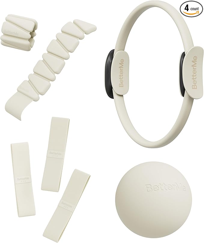 BetterMe Bubble Butt Kit – Pilates Ring, Weight Bands, Soft Ball & Loop Bands – Glute Training Pilates Kit for Women – Home Workout Pilates Equipment Set