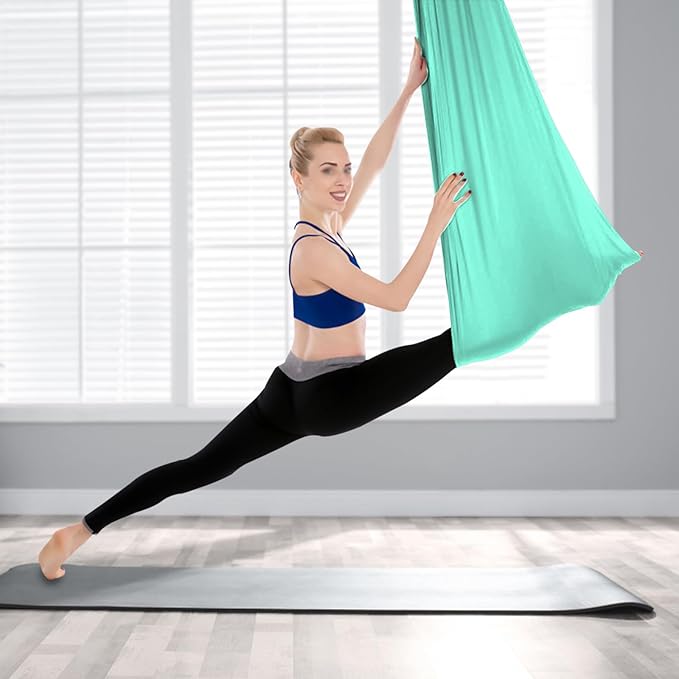 Aerial Silks Starter Kit, 5.4 Yards Durable Aerial Yoga Hammock Kit Anti-Gravity Flying for Fitness, Swing Aerial Yoga Hammock for Acrobatic, Circus Arts, Dance, Gymnastics
