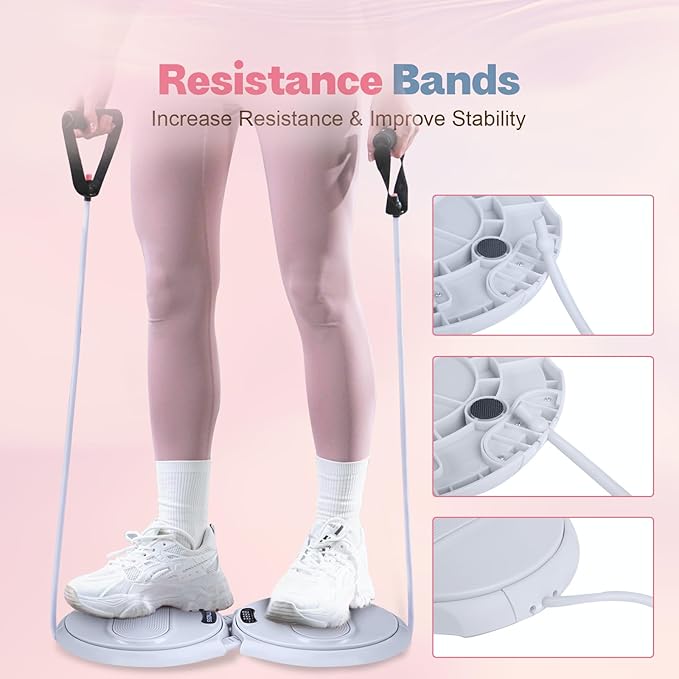 Ab Twister Board, Waist Twister Machine with Counter & Resistance Bands, Adjustable Foot Spacing Waist Twisting Disc for Slimming, Toning and Fitness, Core & Ab Workout Disc