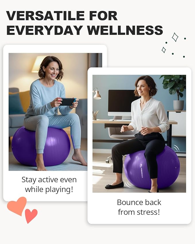 Trideer Exercise Ball for Yoga, Pilates & Fitness – Stability Ball Equipment for Home Gym & Office Chair, Core & Balance Training Accessories, Physical Therapy Equipment, Quick Pump Included, 5 Sizes