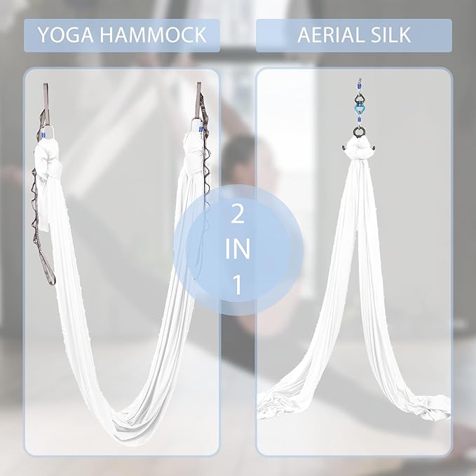 Aerial Silks Yoga Swing Set - 9/11 Yards Aerial Yoga Hammock Kit Anti-Gravity Flying for Fitness, Low/Non Stretch Nylon Tricot Fabric Hardware Included for Dance