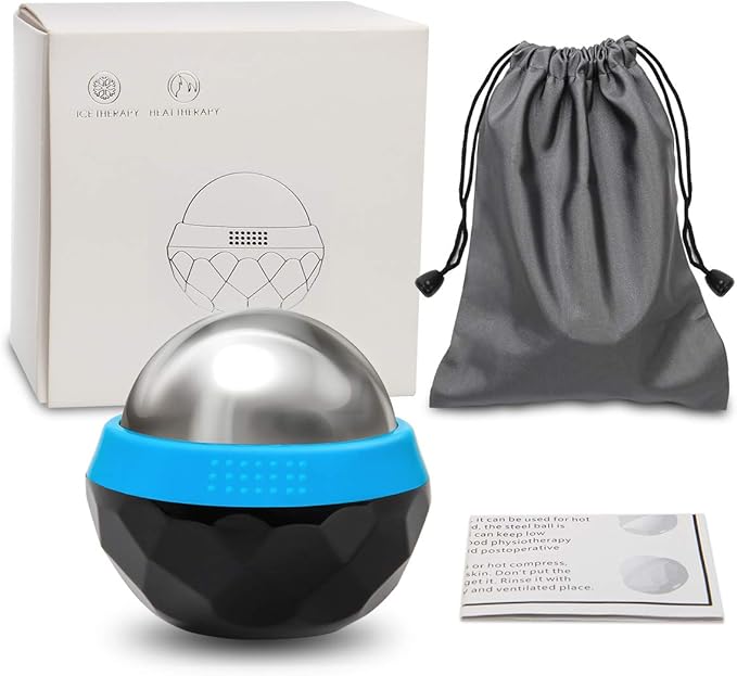 Coolrunner Cold Massage Roller Ball, Cryosphere Cold Massage Ball- Heat Therapy & Cold Therapy Relief with Cold Gel Core- Helps with Muscles Recovery and Inflammation for Shoulders, Neck (Black Blue)
