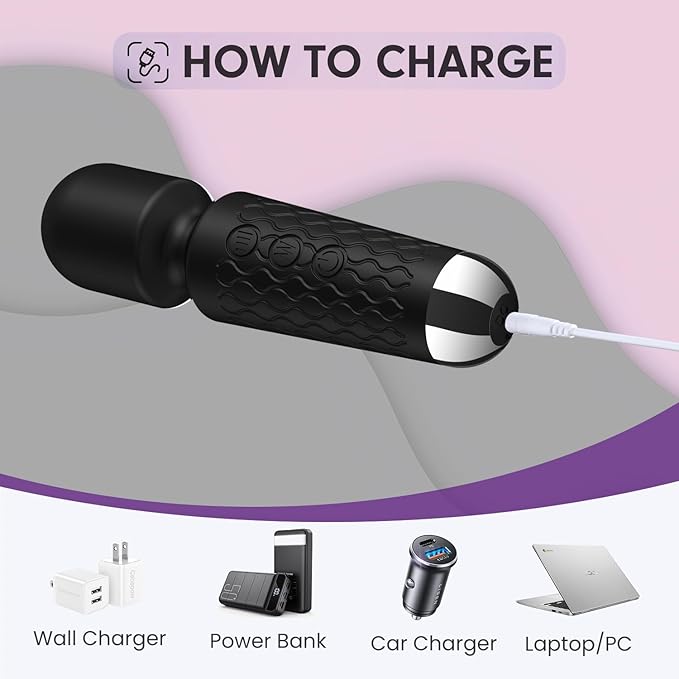 Powerful Cordless Massager - Personal 8 Intensity & 20 Modes mini Massager, Handheld Vibration Wand for Deep Tissue Relief in Back, Neck, Legs & Muscles - Portable for Home & Travel (Black)
