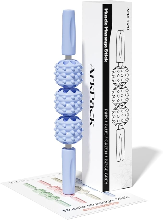Muscle Roller Stick for Legs,11.6IN Physical Massager 3-Balls Massage Roller Stick Trigger Point Massage Fascia Roller for Leg Calf Abdominal Neck Arms Relieve Muscle Soreness-Blue