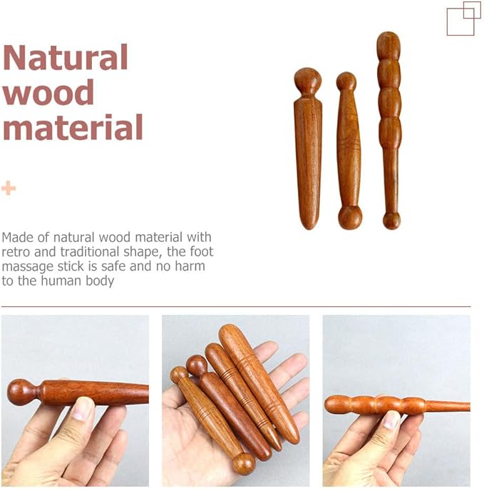 HEALLILY Foot Massage Stick 3 Pack, Wooden Reflexology Tools for Plantar Fasciitis Relief, Handheld Acupressure Wand Set for Deep Tissue Muscle Tension and Circulation, Thai Manual Aids