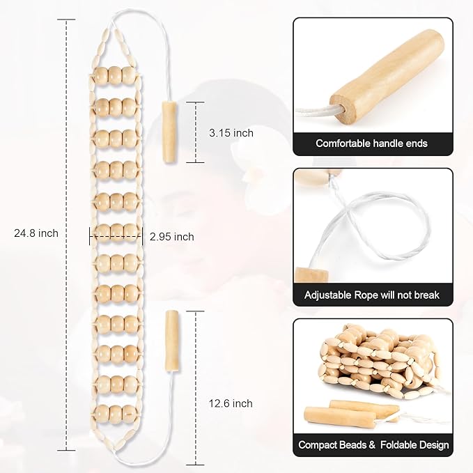 Wood Therapy Massage Tools,Back Wooden Massage Roller Rope Tool Maderoterapia Kit Professional Cellulite Massager for Body Shaping, Contouring,Back Neck Leg Muscle Relief