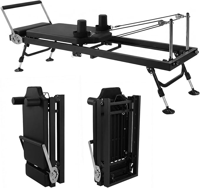 Generic 78 in Adjustable Fitness Equipment with Springs Resistance Quick-Assembly Pilate Reformer 300 LBS Capacity for Home and Studio Use
