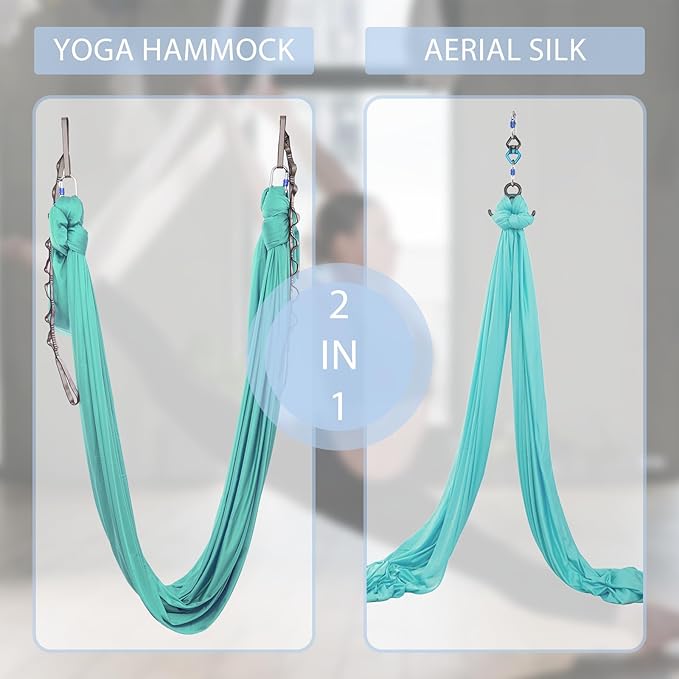 5.5 Yards Aerial Silks Yoga Swing Set - Aerial Yoga Hammock Kit Anti-Gravity Flying for Fitness, Low/Non Stretch Nylon Tricot Fabric Hardware Included for Dance