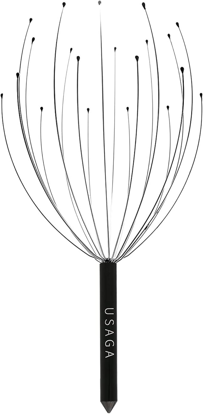 USAGA 20 Fingers Head Massager Scalp Massager Head Scratcher Extendable Back Scratcher, Stocking Stuffers Gift for Scalp Body Relaxing (Black)