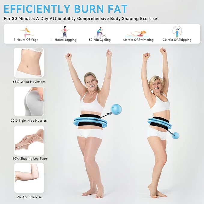 Weighted Fitness Hoop for Adults Weight Loss,Infinity Weighted Hoop Plus Size with Sweat Belt,Waist Trainers for Women,Exercise Hoop Womens Weight Loss at Home