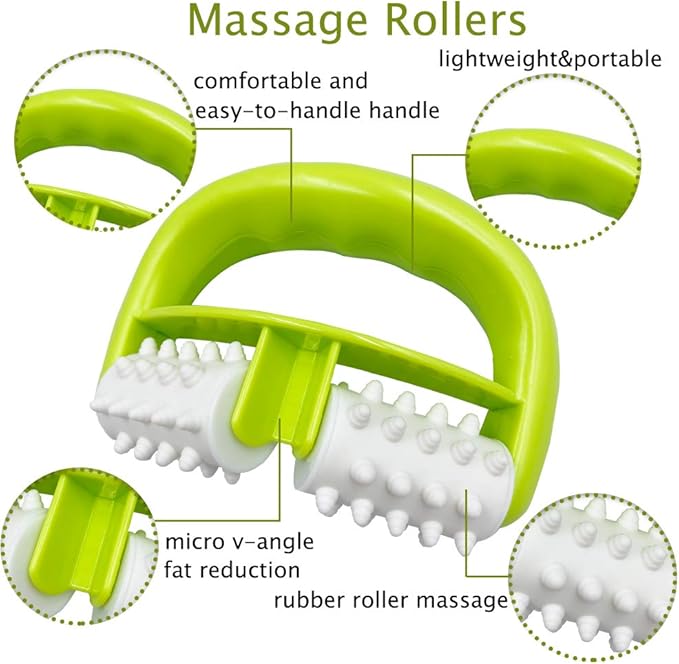 Cellulite Massage, Fascia Blaster Tool with Two-Wheel Massage Handle,Relax Muscles to Relieve Stress,Increases Blood Circulation,Apply to Arm/Shoulder/Leg/Back/Buttocks/Abdomen(Green)