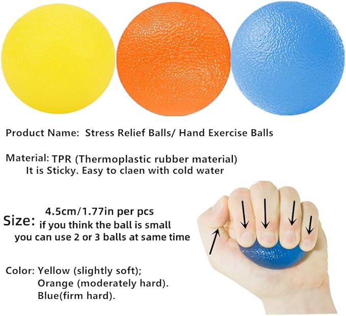 3 Resistance Levels Hand Exercise Balls, Stress Balls for Adults, Squeeze Balls for Physical Therapy, Hand Grip Strength Trainer Hand Squeezers for Strength, Wrist Forearm Finger Exerciser