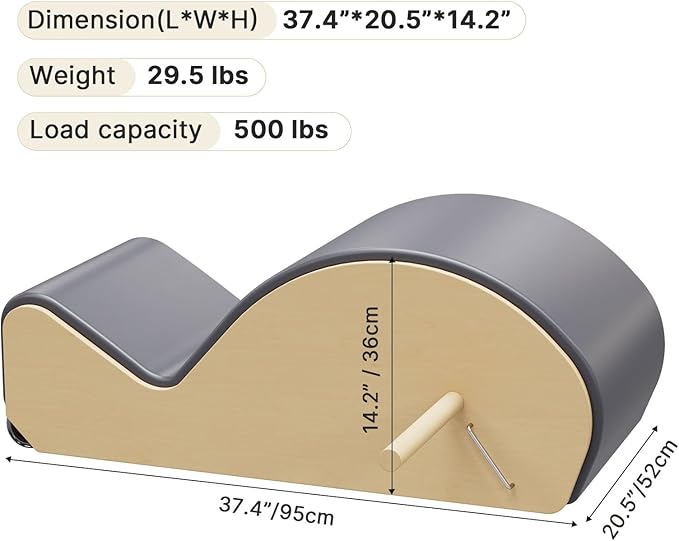 Wooden Gray Pilates Arc with Spine Corrector for Core Strengthening Back Pain Relief, Pilates Spinal Corrector Arch Barrel for Back Flexibility，at Home Reformer Pilates Posture
