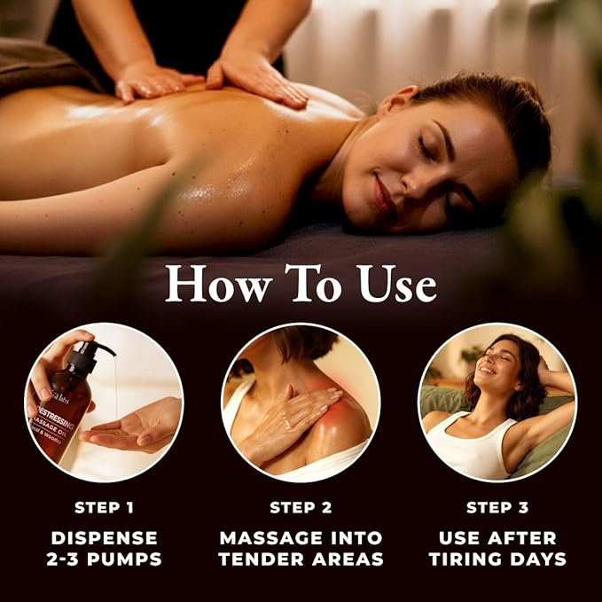 Gya Labs Destressing Massage Oil - 6.76 Fl Oz - Targets Tension for Spa-Like Massages, Lavender Massage Oil for Skin - Premium Ingredients, Non-GMO and Cruelty-Free