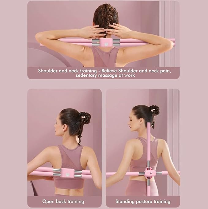 Posture Corrector, Yoga Sticks Stretching Tool, Humpback Correction Stick Yoga Open Back, Retractable Design Posture Trainer Corrector Fitness for Adult and Child,Pink