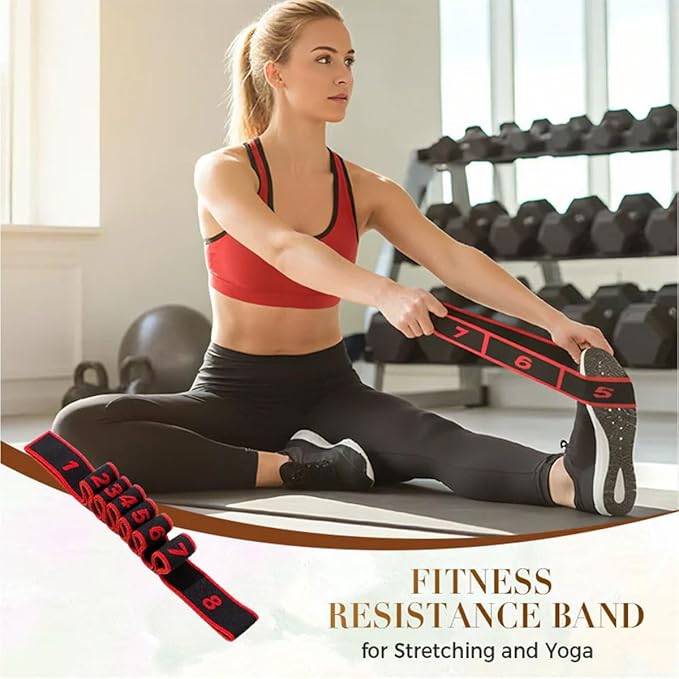 Fitness Resistance Band for Stretching and Yoga, Fashion Puller Exercise, Fitness Resistance Bands with Handles, Adjustable 8 Segment Numbered Resistance Band for Full Body