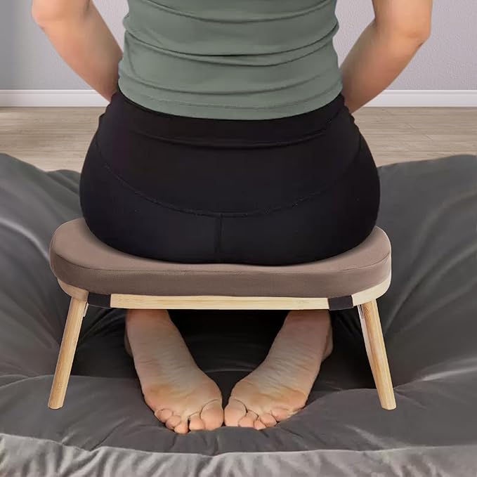 DKSLALALI Meditation Bench, Foldable Ergonomic Bamboo Kneeling Chair with Meditation Extra Soft Cushion Portable Comfortable Meditation Stool Bench for Prayer Kneeler Travel & Yoga