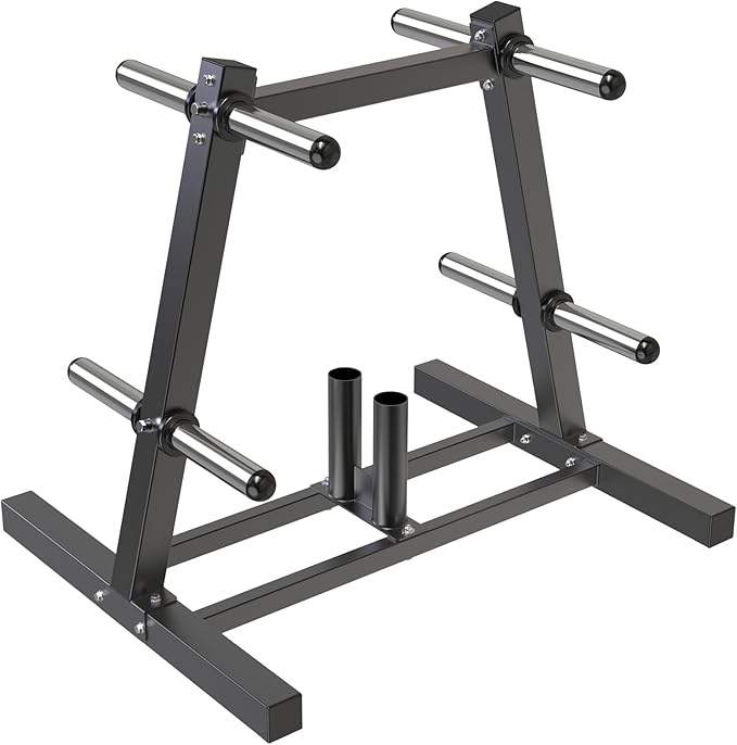 Kipika Weight Plate Tree Rack, Weight Holder for 2 inch Olympic Weight Plate & 2 Barbell Holders, Heavy Duty Bumper Plate Storage Organizer for Home Gym with Optional Wheels