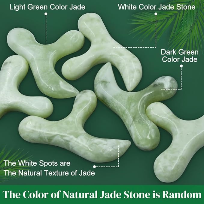 Deep Tissue Trigger Point Massage Tool - Natural Jade Gua Sha Acupuncture Scraping Stone - Foot Reflexology Acupressure Point Massager for Full Body Relax, Muscles Soreness and Pain Relief