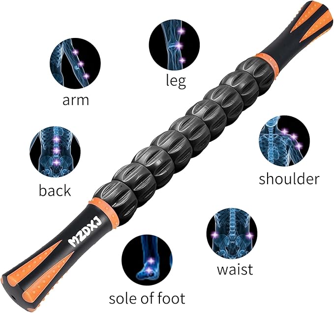 Muscle Roller Massage Roller Stick- Deep Tissue Fascia Blaster for Myofascial Pain Relief, Lymphatic Drainage & Body Sculpting, Handheld Physical Therapy & Recovery Tool (Orange black-18 inch)
