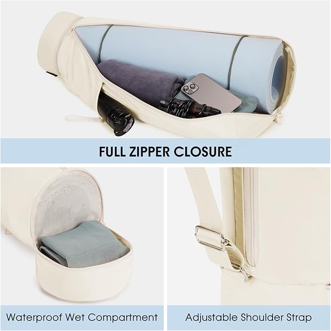 sportsnew Yoga Mat Bag, Full Zip Cargo Yoga Mat Carrier Bag with Drawstring Water Bottle Pocket and Bottom Wet Pocket, Exercise Yoga Mat Carrier Holder Multi-Functional Storage Bag Patent Pending