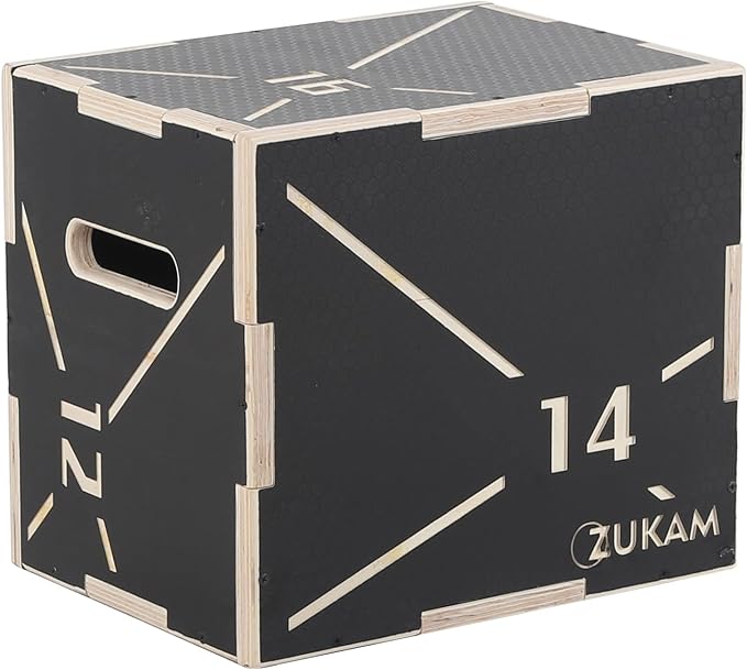 Non-Slip Wood Plyometric Jump Box- 3-in-1 Wooden Plyo Box for Home Gym and Outdoor Workout