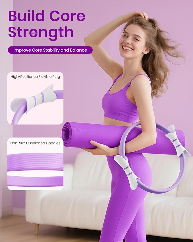 Pilates Ring Set for Women, Home Workout Pilates Equipment with Resistance Bands, 14'' Magic Circle, Mini Ball, Pilates Starter Kit for Strength, Toning and Flexibility