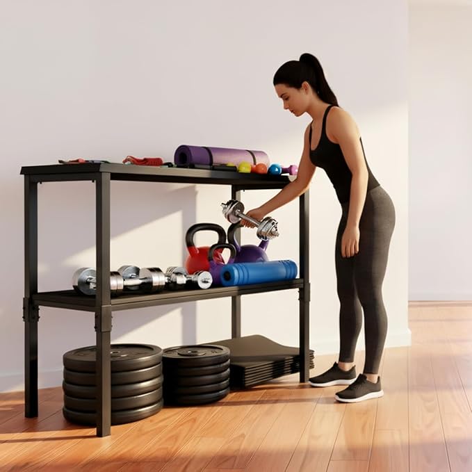 Commercial Heavy Duty Adjustable Dumbbell Stand & Kettlebell Stand, Adjustable Dumbbell Weight Rack, Kettlebell Storage Rack, Weight Rack for Garage/Home Gym/Commercial with Non-Slip Base, Anti-Tip Safety & Space-Saving Design, Weight Capacity 500/600/...