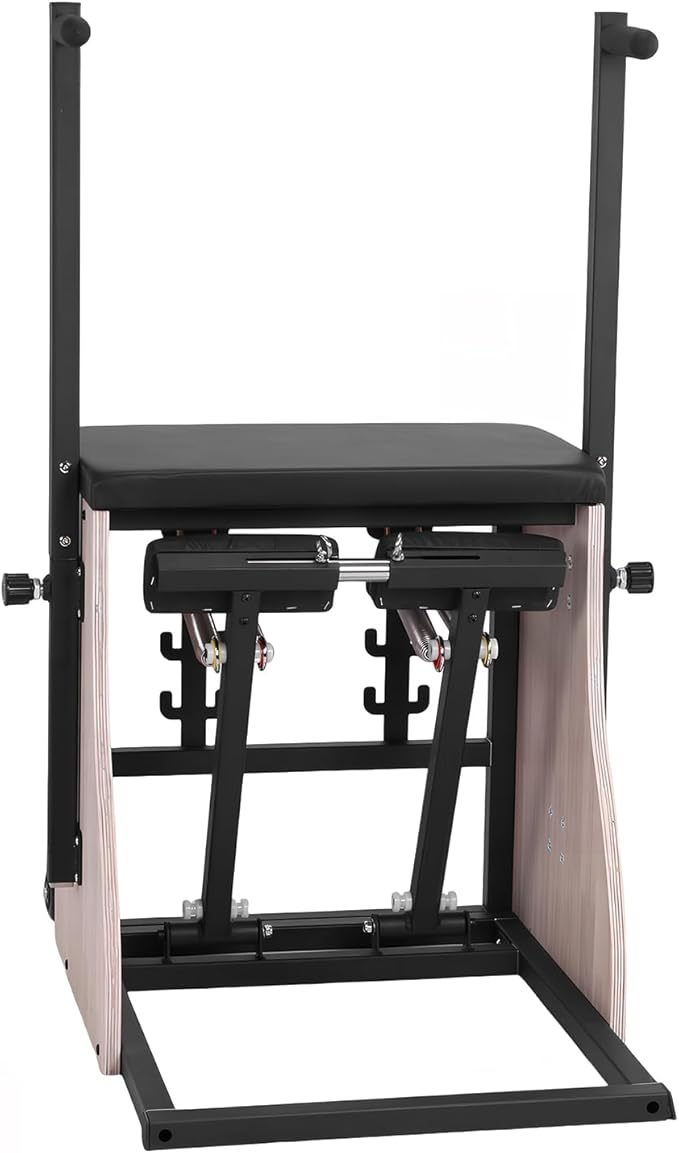 Generic Oak Wood Pilates Chair Reformer Machine Split Pedal Fitness Reformer with Resistance Bands and Springs Split Pedal Handles for Workout Equipment Home Gym or Studio
