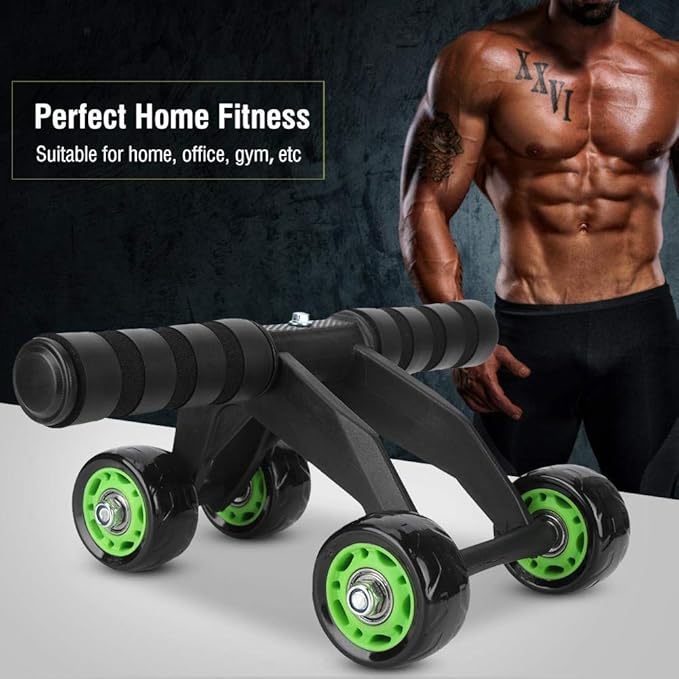 Ab Roller for Abs Workout - 4 Wheel AB Wheel Roller - Workout System - with Knee Protection Pad - Home Gym Workout Exercise Equipment - Abdomen Muscle Training - for Men/Women(Green+Black)