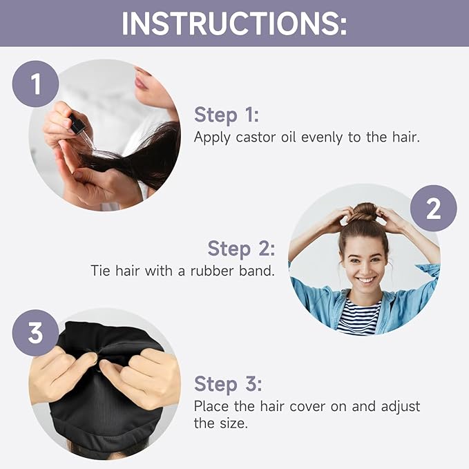 Castor Oil Pack Wrap Overnight Hair Wrap for Sleep Reusable Hair Cap Cover (Oil Not Included)