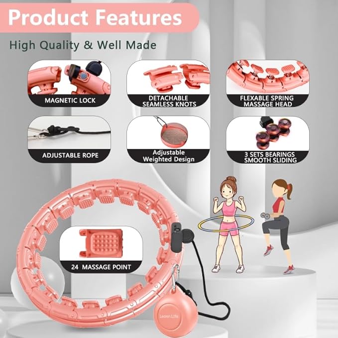 30/24/12 Knots, Upgraded Magnetic Lock Weighted Hula Hoop for Kids Adults Weight Loss, Infinity Hoop Plus Size, Home Indoor Outdoor, Fitness Exercise, Abdominal Toner