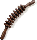 Wooden Curved Manual Massage Stick, 9 Roller Handheld Trigger Point Massager for Fascia, Cellulite, Muscle & Abdomen, Body Therapy Massager, Belly Relief Tool (Brown)