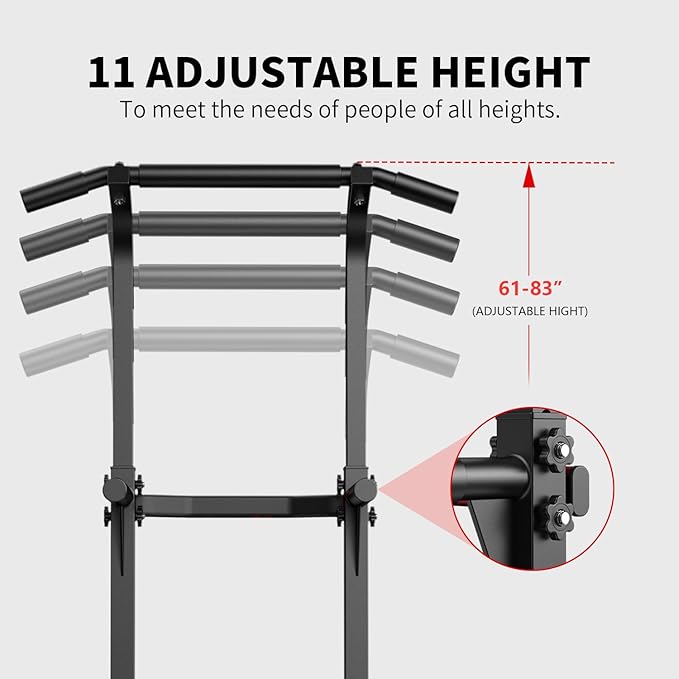 ZENOVA Pull Up Bar Dip Bar Squat Rack Workout Dip Station Height Adjustable Free Standing Chin Up Bar