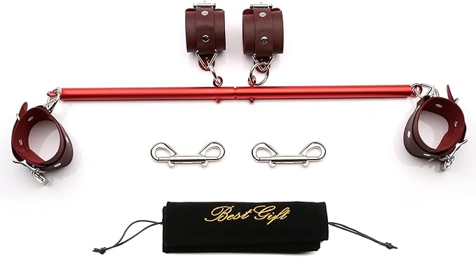 TMEOIIPY Pilates Exercise bar, Red Yoga Exercise Adjustable Spreader Bar with 4 Red Adjustable Straps Sports Aid Training Fitness Gear, Pilates aid kit, Stretching Exercise Tools