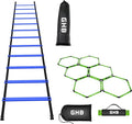 GHB Agility Ladder 1 Pack and Hex Agility Rings 1 Pack 12 Rung 20ft with 3 Carrying Bag