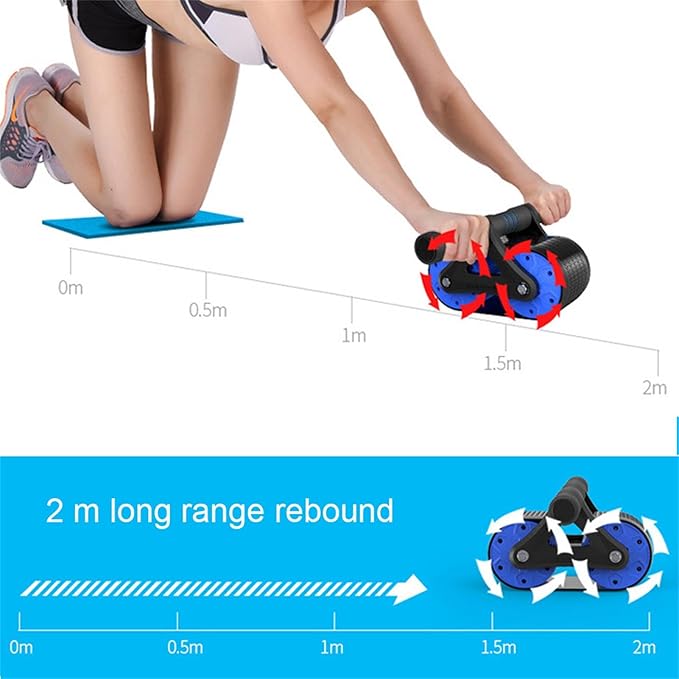 Springback Wheels Roller Abdominal Exerciser Blue Mute Fitness Equipment for Home Gym Core Strength Training Ab Roller Wheel with Knee Pad Accessories