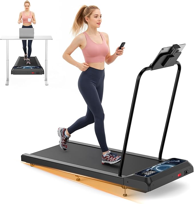 Treadmills for Home Small with 0%-8% Incline and APP Sync, Compact Under Desk Walking Treadmill Pad with Handle Bar Removable, Remote Control and LED Display, 2.5HP