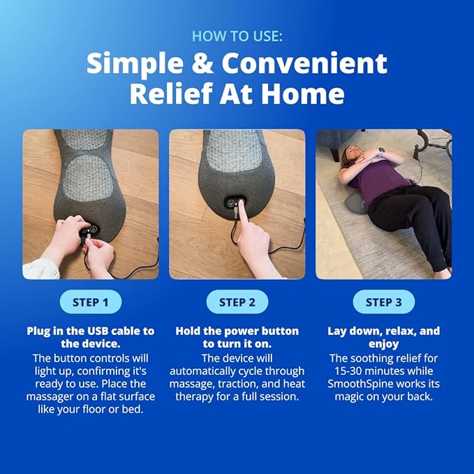 SmoothSpine Triple Fusion Back Massager - The Official Smooth Spine Massager with Heat - Design to Support Lower Back Comfort, Relaxation Device for Home Use (Triple Fusion Back Massager)