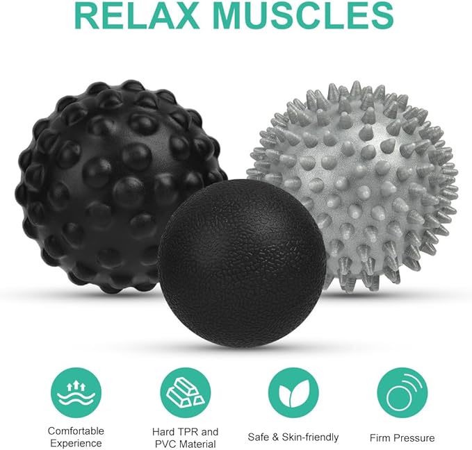 URAQT Spiky Massage Ball, 3 Pack Hard Spiky Massage Ball Roller Set, Professional Physical Therapy Massage Balls for Myofascial Release, Trigger Point Deep Tissue Massage, Plantar Fasciitis Recovery